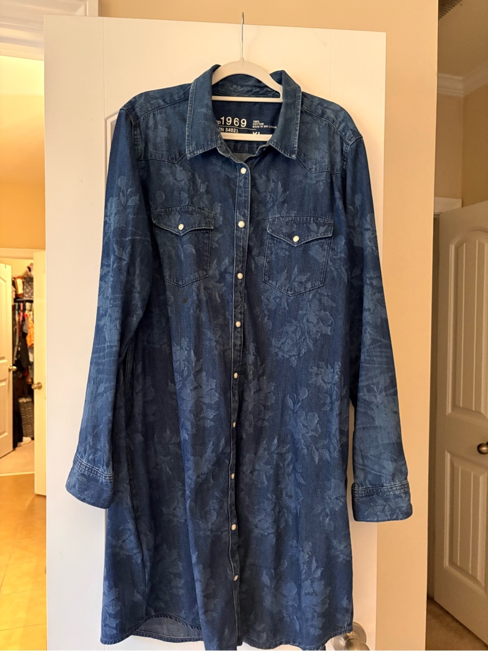 GAP Dark Blue Floral Denim Long-Sleeve Shirt Dress